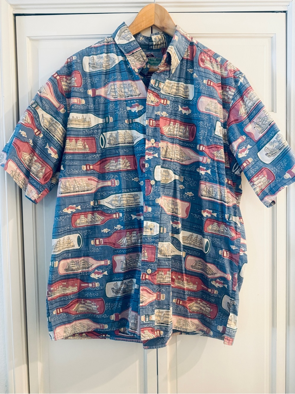 Vintage Reyn Spooner Shirt with Ship-in-a-Bottle Print, Men’s Size XL